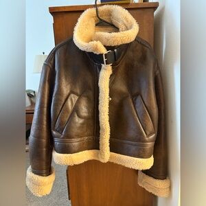 Zara Brown Shearling Leather Jacket